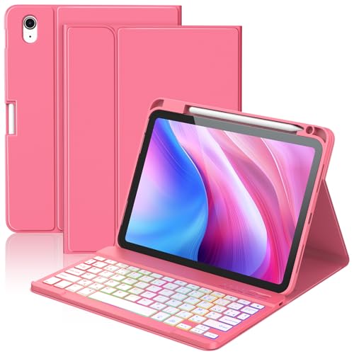KBCASE Coque Clavier pour iPad A16 11/10 Ème Generation (11 Pouces 2025/10.9 Pouces 2022) Étui Keyboard Bluetooth pour iPad 10eme/11eme avec 7 Couleurs...