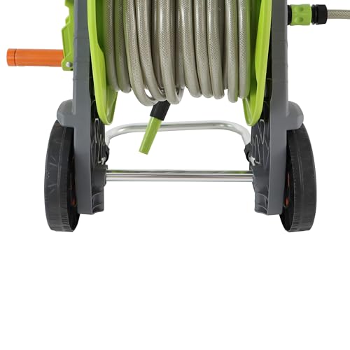 Miniatura 6 de Amazon Basics - Portamangueras Enrrollable De Plástico, Con Manguera De 30 M, Verde Gris