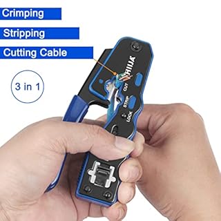 Hiija Pinza Crimpatrice RJ45 Passante Kit 8P8C per Ethernet Cat6 Cat5e Cat5, con 50 Connettori RJ45 Cat6, 50 Coperture, Tester Cavi LAN RJ45/RJ11, Spelafili e Tagliacavi