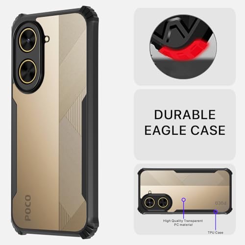Image of Pikkme Back Cover for Poco C71 / Redmi A5 | Ultra Hybrid Shockproof Case | Full Camera Protection | Raised Edges | Clear Transparent Bumper Case (Black)