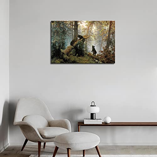 Bears Play In Forest Broken Tree Wall Art Painting The Picture Print On Canvas Animal Pictures For Home Decor Decoration Gift #TOP4