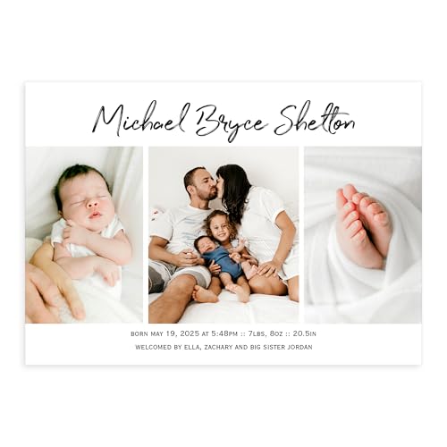 Let's Make Memories Personalized Baby Announcement Cards - Birth, Adoption - Boy, Girl - Premium Quality Custom Photo Cards for Mailing - 5x7 - Includes White Envelopes - Bold Script - 15 ct