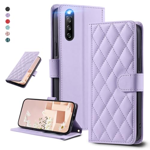 UnivoColors Sony Xperia 10 V（SO-52D/SOG11）キルティグレザー調 手帳型ケース エレガント 高質PU マグネット開閉式 カード収納機能 スタンド機能 液晶全面保護 レンズ保護 ストラップ付属(パープル)N