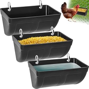 Chicken Goat Hanging Feeder Waterer Trough 4 Quart, Poultry Fence Coop Accessories, Feed & Water Feeding Container for Chicken, Poultry, Duck, Livestock (3pack)