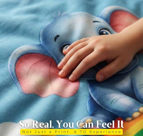 Image of HOMEKART Kids Cloud Cotton Bedsheet Double Bed | 210 TC Cartoon Printed Bedding Set with 2 Pillow Covers 7D | Soft, Wrinkle-Free | 108 x 108 Inches (Cute Elephant Rainbow)