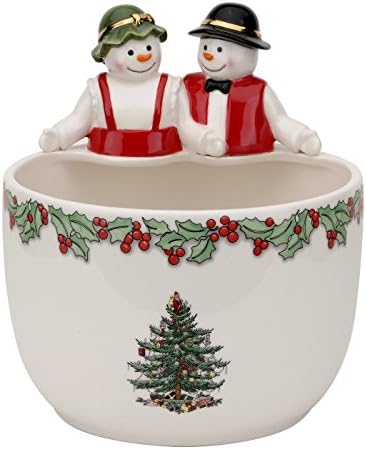 Spode Christmas Tree 9-Inch Candy Bowl - Mr. & Mrs. Snowman Decor...