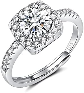 SAKUNALA 925 Sterling Silver Rings for Women, Adjustable Engagement Rings for Her, Silver Cubic Zirconia Promise Wedding Ring, Wedding Rings for Ladies, Gift for Anniversary, Silver/Gold/Rose Gold