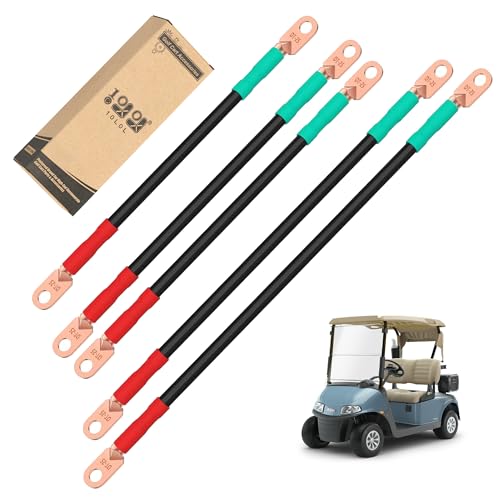 Image of 10L0L Golf Cart Battery Cables Wiring Kit for EZGO RXV 2 Gauge Wires with Main Positive and Negative Cables, OEM 602930 607057, 5PCS