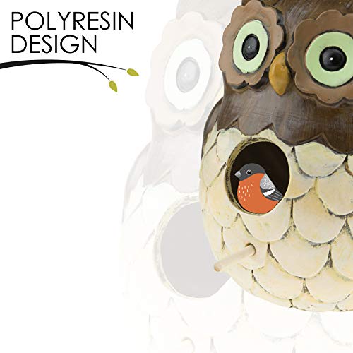 Hanging Decorative Resin Bird House | Hand Crafted Outdoor Home & Garden Décor For Wild Birds, Hummingbird, Cardinal, Finch, Bluebird | Owl #TOP2