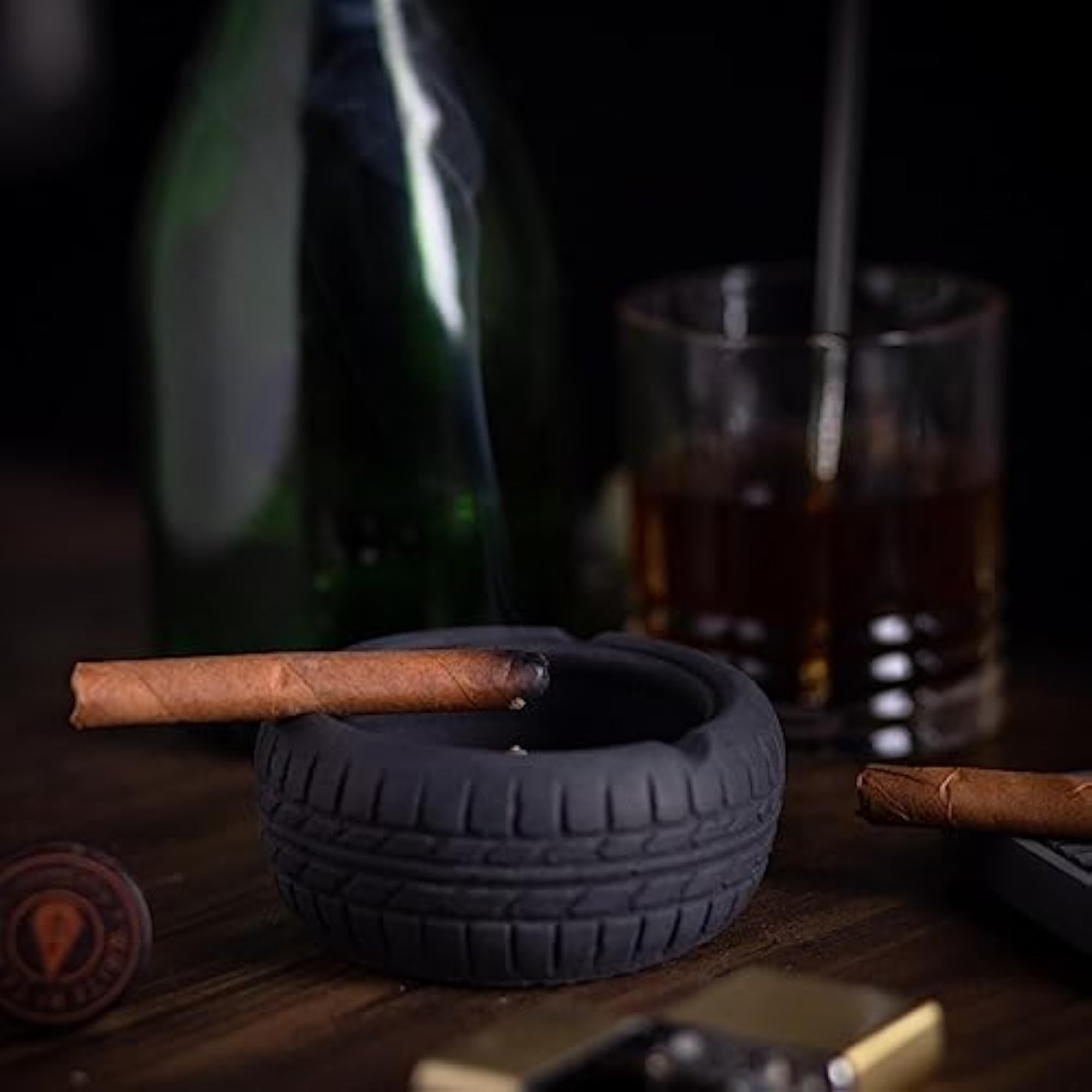 Greyt Tyrasht Black Tyre Ashtray, Modern Decor