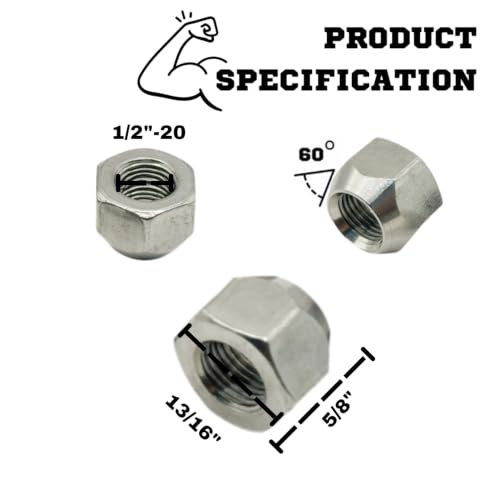 Image of MIGHTY FASTENERS 304 Stainless Steel Open Cone Wheel Nuts, 1 /2 inch-20 Thread, Ideal for Trailers and RVs, Corrosion Resistant, 10-Pack