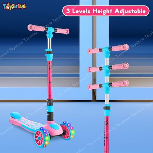 Image of Toyshine 3 Wheel Rooster LED Wheels Runner Scooter with Anti Slip ABS Base Aluminium Structure Height Adjustable Handlebar Max Load 45kg for Kids Boys Girls - Pink
