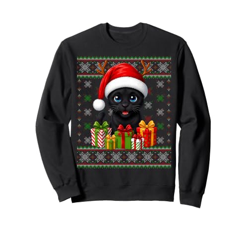 Image of Panther Xmas Ugly Sweaters Festive Santa Panther Christmas Sweatshirt