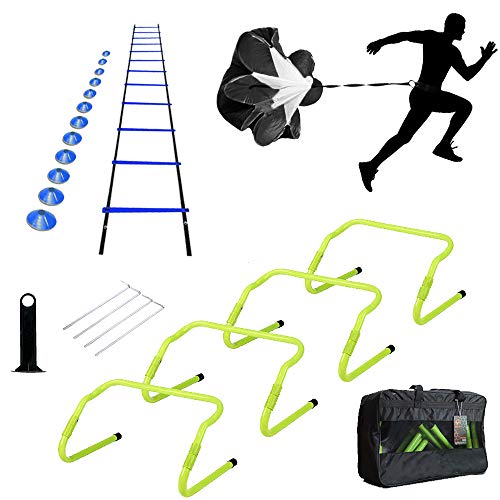 Speed Agility Training Set, Includes 1 Resistance Parachute, 1 Agility Ladder, 4 Steel