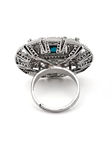 Image of Karatcart Platinum Plated Elegant Austrian Crystal Adjustable Leaf Ring for Women and Girls