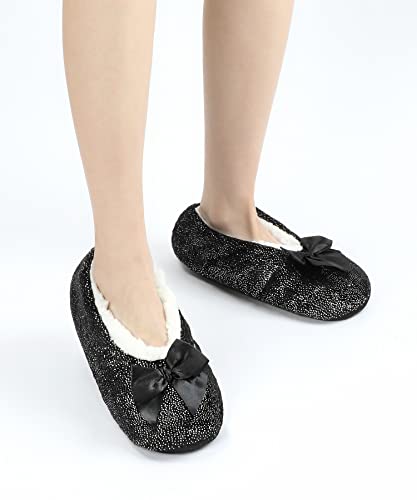 Yinxiurd Womens Cozy&Warm Slipper Socks With Grippers -Fuzzy Fleece House Slippers With Non Slip Bottoms(Black Dot,8-10) #TOP5