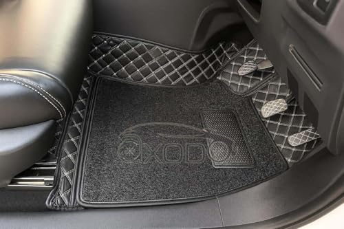 Image of 7D Car Floor Mat Full Set for Mahindra Thar 2021 | 7 Layer Protection Mats | Luxury Leather with Noodle /Curly Car Foot Mat with Healpad | Anti-Skid & Waterproof (Black)