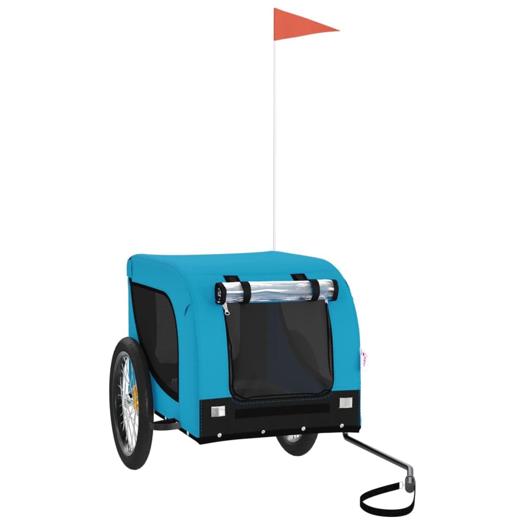 vidaXL Pet Bike Trailer, Pet Cart Carrier for Small Dogs, Pet Bike Trailer with Flag, Dog Bicycle Wagon, Blue and Black Oxford Fabric and Iron