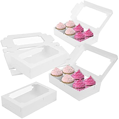 20 Cajas para Tartas de Papel Kraft Blanco con Ventana Cover