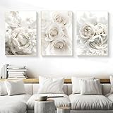 lianyibo 3-teiliges Leinwandbild mit weißen Rosen – Pfingstrosen-Gemälde, Poster und Drucke für Wohn- und Schlafzimmer (30 x 40 cm x 3/Rahmenlos)