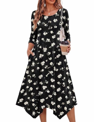 Image of Zeagoo Midi Dresses Women 2026 Dress 3 /4 Sleeve Casual Dresses with Pockets A Line Summer Beach Sundress