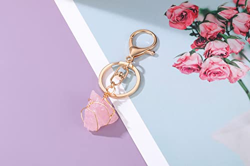 Jovivi Natural Rose Quartz Crystal Stone Keychain Wire Wrapped Reki Healing Real Raw Gemstone Keyring For Women Mom Mothers Day Gifts #TOP1