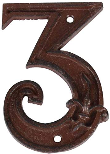 TentHome Antik Hausnummer Türschild Gusseisen Hausschild DIY Straßenschilder Wand Deko Zahlen 0-9 mit Lilien Muster Wandschild Groß (Nummer 3) Cover