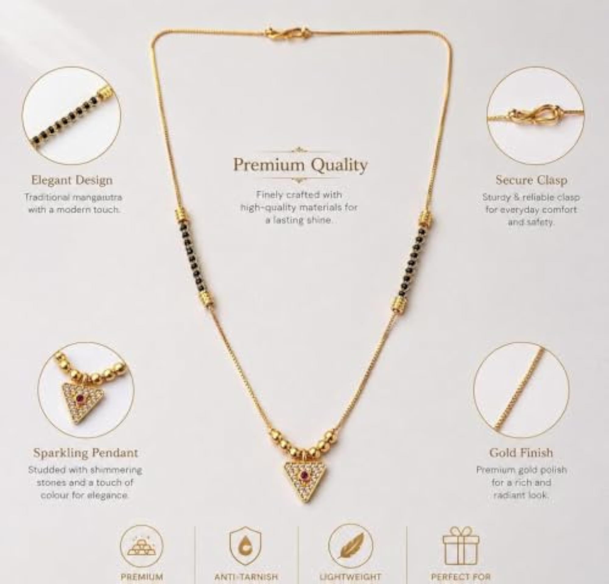 Gold Plated Mangalsutra with Triangle CZ Pendant, 20 Inch