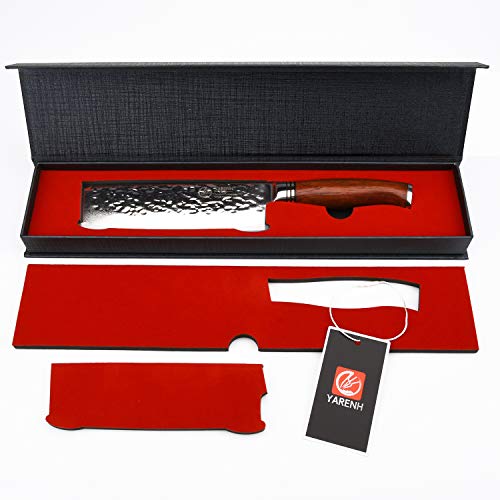 Yarenh Chef Knife, 6.5 Inch Nakiri Kitchen Vegetable Knife, Sharp Damascus Stainless Steel Blade,73 Layers, High Carbon,Full Tang, Dalbergia Wood Handle, Gift Box Packing,Htt-Series #TOP1