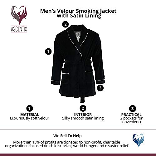 Ascentix Men's Velour Smoking Jacket With Satin Lining, Large / Xlarge, Black #TOP4