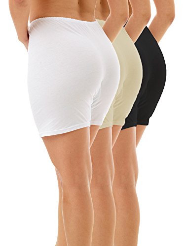 Underworks Womens 100% Cotton Cuff Leg Bloomers 8-Inch Inseam White-Beige-Black 3-Pack X-Large 41-42 Hips #TOP2