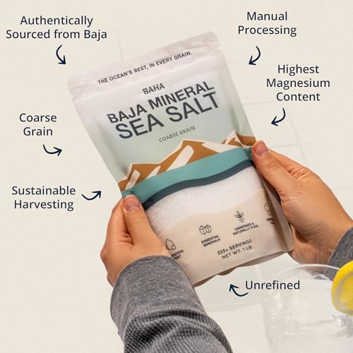 BAHA - Baja Mineral Sea Salt | Original Natural Grain Baha Mineral Gold Salt from Sea of Cortez | Low Sodium & Mineral | For Cooking, Plating and Hydration | For Grinding | 0.5 kg Bag
