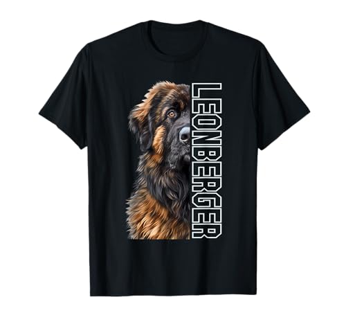 Leonberger Face Design Women's Unisex-Adults Black Small Modern Animal Print Leonberger Face Design T-Shirt