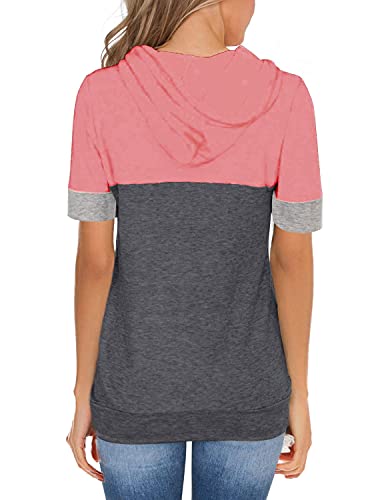 Mixshe Womens Tops Summer Clothes Dressy Casual Shirts Ladies Hoodies Pullover Short Sleeve Blouses Trendy Fashion Tunics Camisas De Mujer Pinkgray Small #TOP2