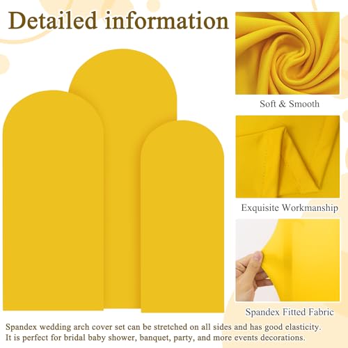 Image of FOTSHARER Gold Wedding Arch Cover Set of 3 Arch Cover Backdrop Fabric 4FT 5FT 6FT Spandex Round Top Arch Covers for Bolloon Arch Stand Covers Frame Arch Backdrop Cover Set for Baby Shower Parties