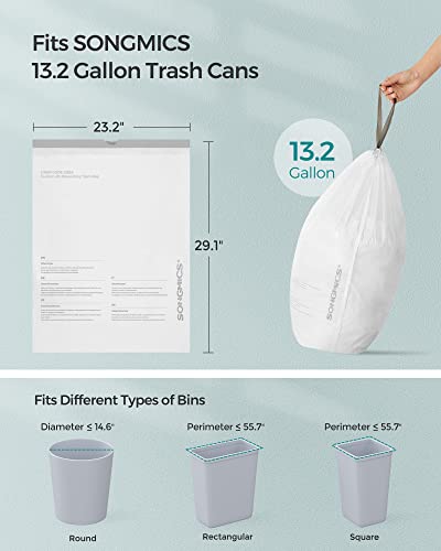 Songmics Trash Bags For 13.2 Gallon Trash Cans, Drawstring Garbage Bags, Liner Code 050A, 2 Rolls, 80 Count, White Ukrb050A02 #TOP5