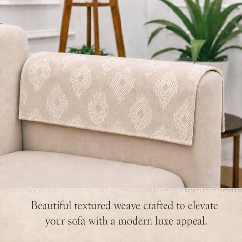 Image of STITCHNEST 'Verdant Rekhika Stories' Sofa Armrest Cover | Elegant Jacquard Fabric, Washable & Durable for Modern Living (18 x 22 Inches)