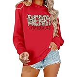 felpa da donna con scritta merry christmas, motivo leopardato, a maniche lunghe, per il periodo natalizio, casual, scollo rotondo con stampa animale, stil_t06 rosso, 3xl