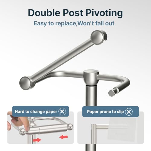 Image of RARXTR Toilet Paper Holder Stand, Bathroom Free Standing Toilet Paper Stand with Modern Marble Base, Post Pivoting Toilet Paper Stand with Stainless Steel Tissue Rack, Rust-Proof (Brushed Nickel)
