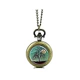 Material: aleación. Reloj de bolsillo de luna llena, collar con colgante de árbol de la luna, reloj de cuarzo, medallón con imagen