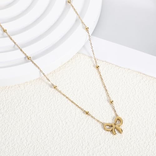 HekouJiub 3PCS Gold Necklace and Earring Set, Bow Jewelry Gold Trendy Bowknot Ribbon Choker Necklace Bows Stuff Gifts Christmas Holiday Jewelry Necklaces+Bracelet+Earrings by HekouJiub - Image 7