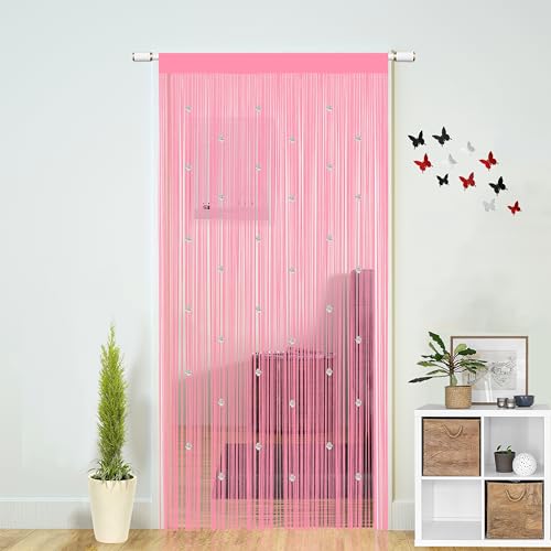 Beaded String Curtains for Doorways Boho Bedroom Decor Hanging Door Wall Beads Closet Window Curtain Room Divider Privacy Decorative (Pink, 39" W x 79" L)