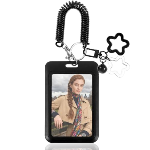YUBBYSTU Star Bells Porte-carte photo avec ressort, en PVC noir, Photocard Holder Porte Clé Photo D'identité Pour Album Idole Banque Photo Bus D'Étudiant...