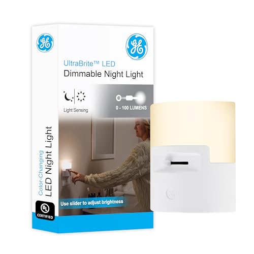 GE Ultrabrite LED Night Light, Dimmable, 100 Lumens, Plug-in, Dusk to Dawn Sensor, UL-Listed, Ideal for Bedroom, Bathroom, Nursery, Kitchen, Hallway, 45125, 1 Pack, White