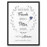Nur die besten Freunde werden zu Paten befördert ABOUKI Kunstdruck Poster Bild mit Namen personalisiert Geschenk-Idee für Taufpaten optional mit Holz-Rahmen