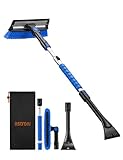 AstroAI 47.2' Ice Scrapers for Car Windshield, 3 in 1 Sturdy Snow Brush with Squeegee, 10 Adjustable Length Settings, Extendable Aluminum Handle, 180° Pivoting Snow Scraper for Car, Truck, SUV(Blue)