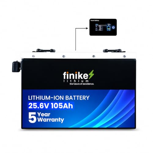 Finike 25.6V 105Ah LiFePO4 Lithium Battery for Inverter with Smart Display & Inbuilt BMS | 2688Wh | Fast Charging | Long Backup | Works with All 24V I