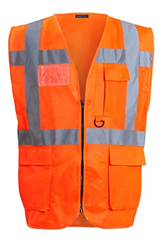 shelikes Hi Vis Viz Vest High Visibility Waistcoat with Phone & ID Pockets 2 tone Yellow Orange (LARGE, ORANGE)