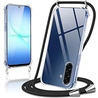 Coiwxmoi Handykette Handyhülle für Samsung Galaxy A17 4G / 5G Hülle mit Band 6,7\,Transparent Case mit Kette Abnehmbar zum Umhängen Kordel Schutzhülle,Weich Silikon TPU Stoßfest Cover,Schwarz
