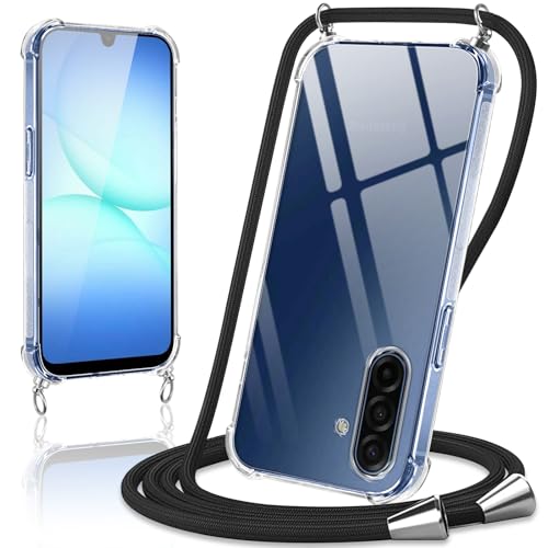 Coiwxmoi Handykette Handyhülle für Samsung Galaxy A17 4G / 5G Hülle mit Band 6,7\,Transparent Case mit Kette Abnehmbar zum Umhängen Kordel Schutzhülle,Weich Silikon TPU Stoßfest Cover,Schwarz